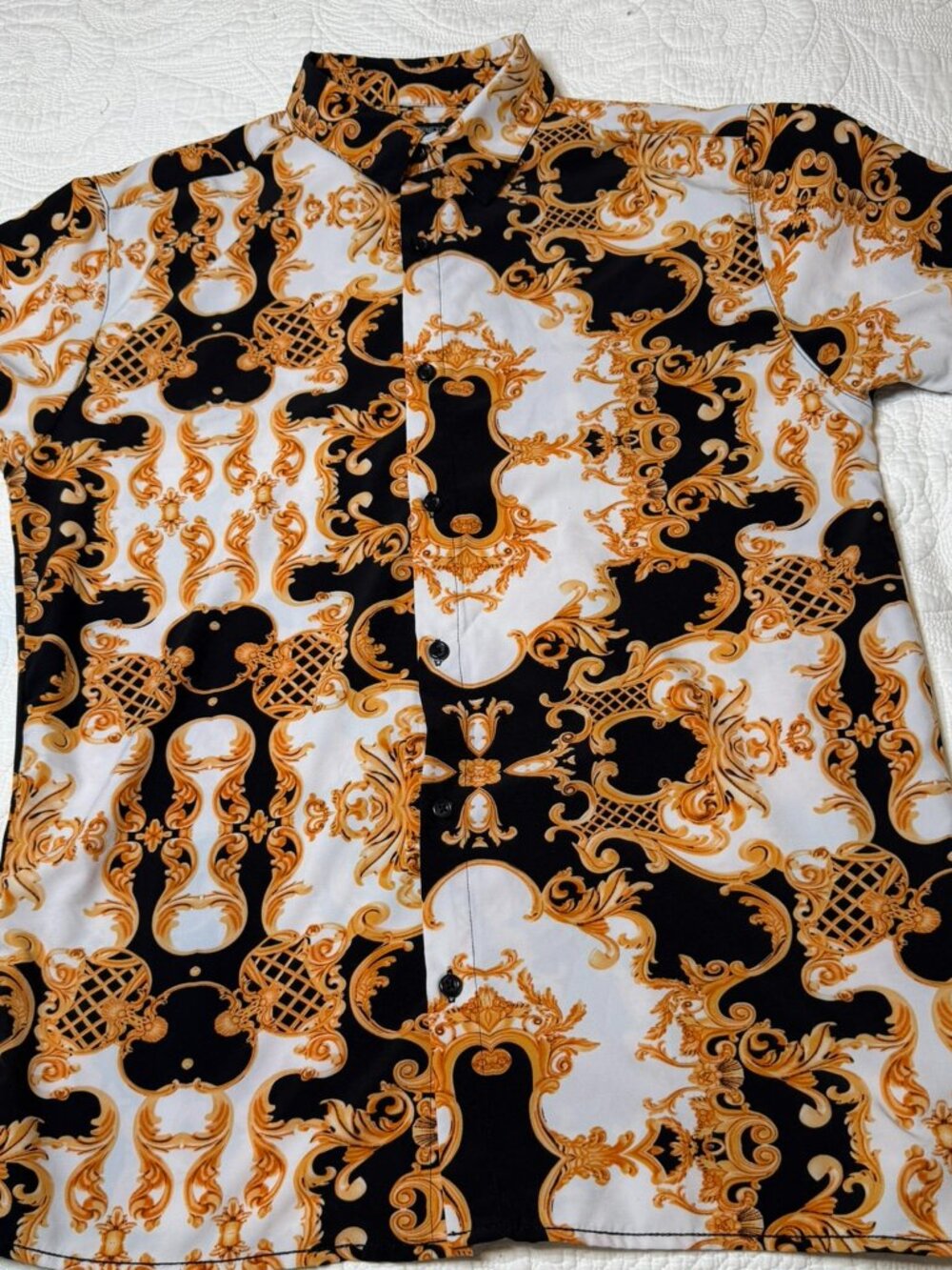 Drill Clothing Co Black Gold Baroque Print Button Up Shirt M